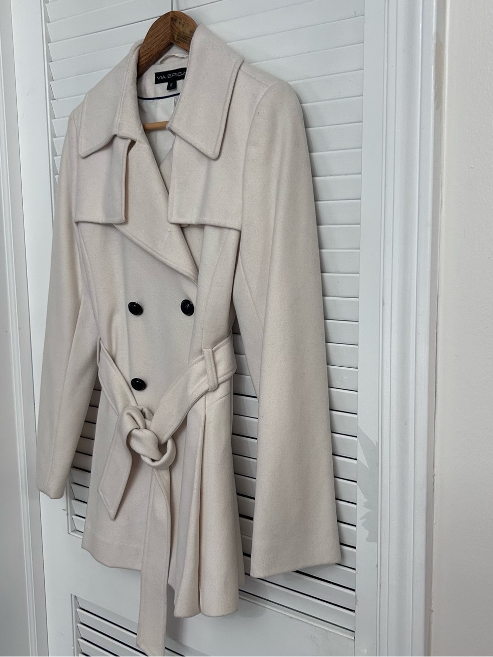🧡MAKE OFFER🧡 Via Spiga Double Breasted Trench Wool Winter Coat Cream Ivory 8 - Picture 3 of 7